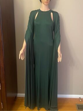 Elegant Dark Green Cape-Back Evening Dress